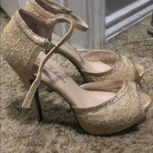 Tan sparkly heels